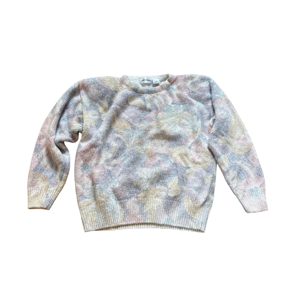 Lauren Brooke Sweater Womens Pastel Floral Silk Angora Vintage Boho SIZE M‎